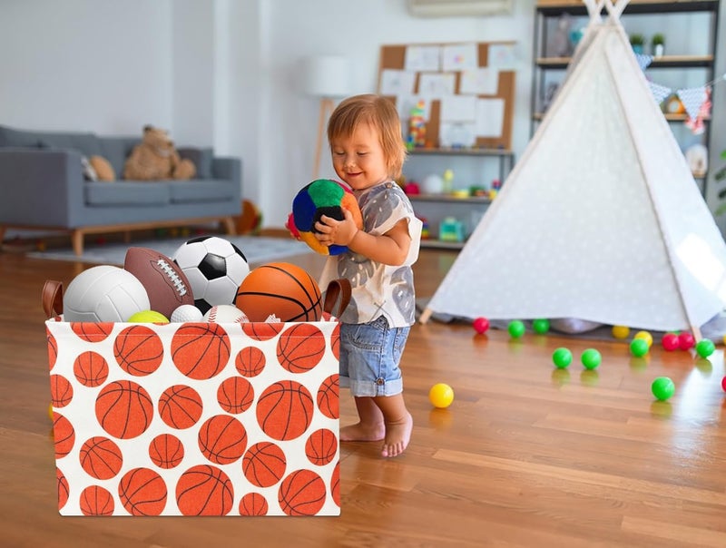NTAOHAMPER Rectangular Basketball Storage Basket , Storage Bin with Handles,Baby Room Decor,Gift Basket(Basketball) - Image 2